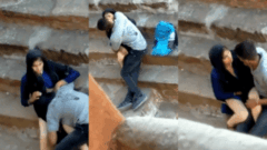 Couple Making Out On Abandoned Palace Stairs Secretly Captured